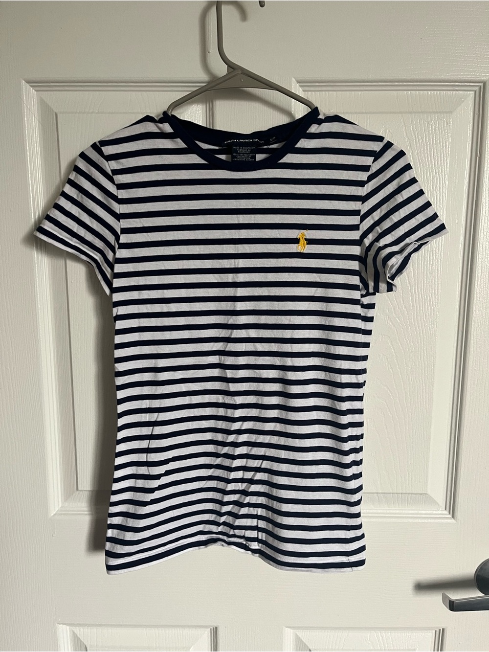 Ralph Lauren Navy & White Striped Cotton Crewneck Tee
